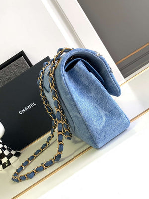 Chanel A01112 Flap Classic Handbag Blue Denim beaded sequin bag - Default Title - View 2