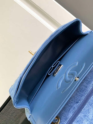 Chanel A01112 Flap Classic Handbag Blue Denim beaded sequin bag - Default Title - View 8