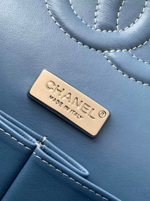Chanel A01112 Flap Classic Handbag Blue Denim beaded sequin bag - Default Title - View 9