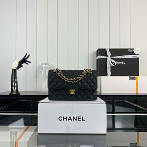 Chanel A01112 Flap Classic Handbag Grained Calfskin & Gold-Tone Metal Black - Default Title - View 1