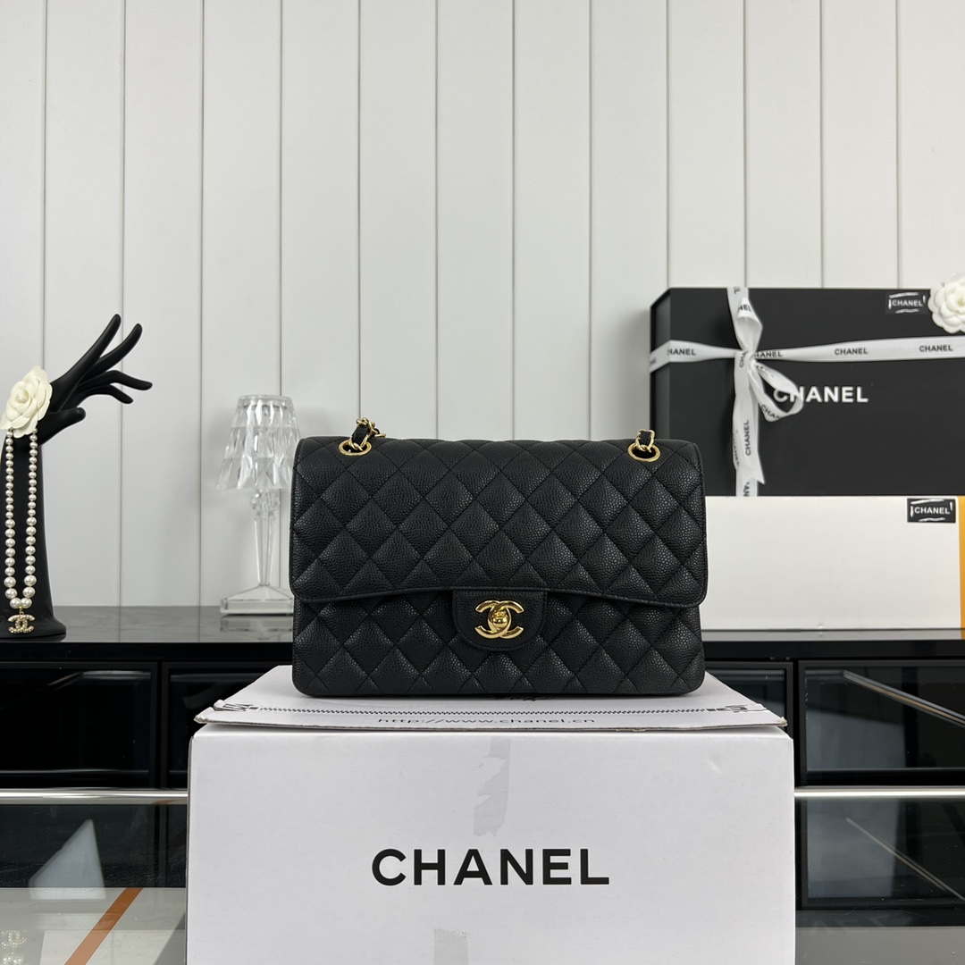 Chanel A01112 Flap Classic Handbag Grained Calfskin & Gold-Tone Metal Black - Default Title - View 2