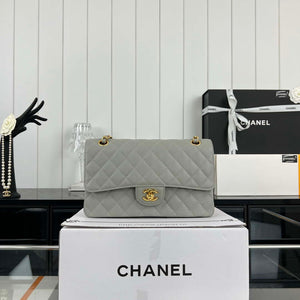 Chanel A01112 Flap Classic Handbag Grained Calfskin & Gold-Tone Metal Gray - Default Title - View 2