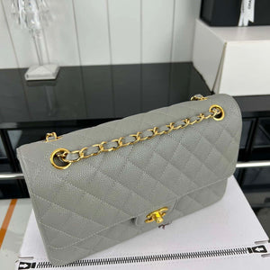 Chanel A01112 Flap Classic Handbag Grained Calfskin & Gold-Tone Metal Gray - Default Title - View 4