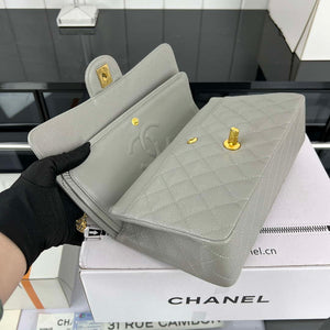 Chanel A01112 Flap Classic Handbag Grained Calfskin & Gold-Tone Metal Gray - Default Title - View 7