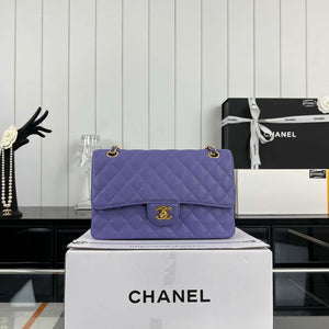 Chanel A01112 Flap Classic Handbag Grained Calfskin & Gold-Tone Metal Purple - Default Title - View 2