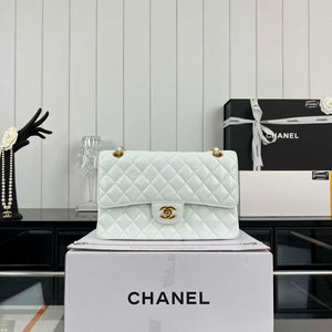 Chanel A01112 Flap Classic Handbag Grained Calfskin & Gold-Tone Metal White - Default Title - View 2