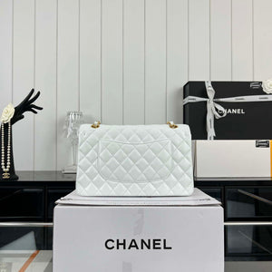 Chanel A01112 Flap Classic Handbag Grained Calfskin & Gold-Tone Metal White - Default Title - View 3