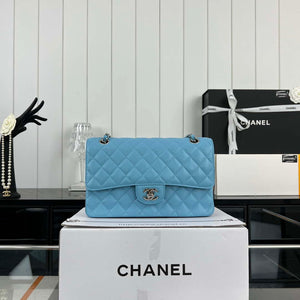 Chanel A01112 Flap Classic Handbag Grained Calfskin & Silver-Tone Metal Blue - Default Title - View 2