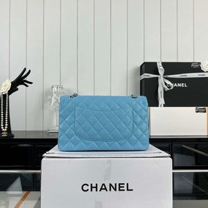 Chanel A01112 Flap Classic Handbag Grained Calfskin & Silver-Tone Metal Blue - Default Title - View 3