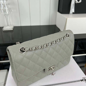 Chanel A01112 Flap Classic Handbag Grained Calfskin & Silver-Tone Metal Gray - Default Title - View 4