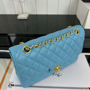 Chanel A01112 Flap Classic Handbag Grained Calfskin & Gold-Tone Metal Blue - Default Title - View 4