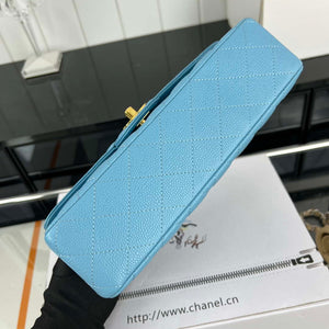Chanel A01112 Flap Classic Handbag Grained Calfskin & Gold-Tone Metal Blue - Default Title - View 5