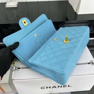 Chanel A01112 Flap Classic Handbag Grained Calfskin & Gold-Tone Metal Blue - Default Title - View 7