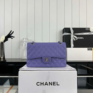 Chanel A01112 Flap Classic Handbag Grained Calfskin & Silver-Tone Metal Purple - Default Title - View 2