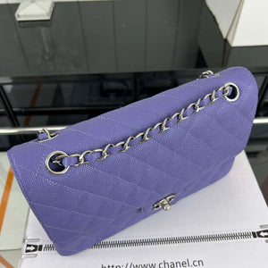 Chanel A01112 Flap Classic Handbag Grained Calfskin & Silver-Tone Metal Purple - Default Title - View 4