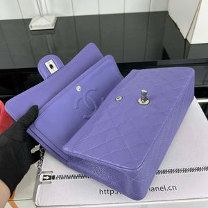 Chanel A01112 Flap Classic Handbag Grained Calfskin & Silver-Tone Metal Purple - Default Title - View 7