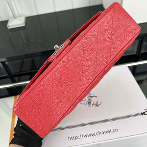 Chanel A01112 Flap Classic Handbag Grained Calfskin & Silver-Tone Metal Red - Default Title - View 5