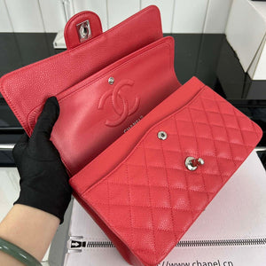 Chanel A01112 Flap Classic Handbag Grained Calfskin & Silver-Tone Metal Red - Default Title - View 7