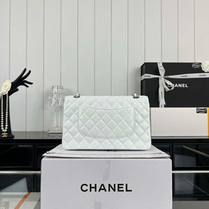 Chanel A01112 Flap Classic Handbag Grained Calfskin & Silver-Tone Metal White - Default Title - View 2