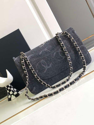 Chanel A01112 Flap Classic Handbag Gray denim beaded sequin bag - Default Title - View 3
