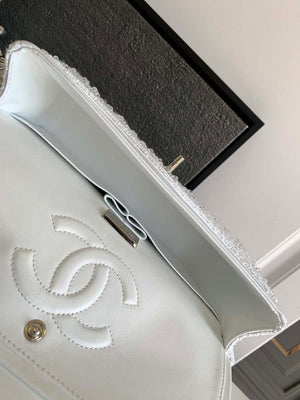 Chanel A01112 Flap Classic Handbag Tweed beads& Silver-Tone Metal White - Default Title - View 8