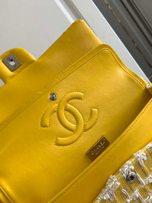 Chanel A01112 Flap Classic Handbag Tweed beads& Silver-Tone Metal Yellow - Default Title - View 7