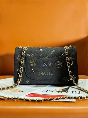 Chanel 24C A01112 Flap Classic Handbag Tweed & Gold-Tone Metal Black - Default Title - View 3
