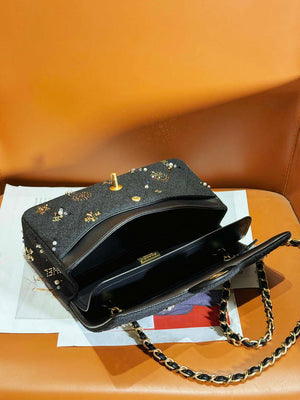 Chanel 24C A01112 Flap Classic Handbag Tweed & Gold-Tone Metal Black - Default Title - View 5