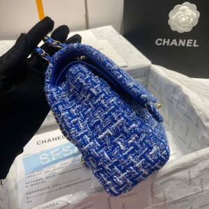 Chanel A01112 Flap Classic Handbag Tweed & Gold-Tone Metal Blue - Default Title - View 5