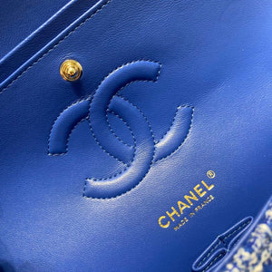 Chanel A01112 Flap Classic Handbag Tweed & Gold-Tone Metal Blue - Default Title - View 9