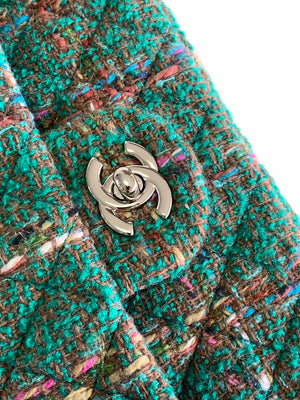 Chanel A01112 Flap Classic Handbag Tweed & Silver-Tone Metal Green - Default Title - View 5
