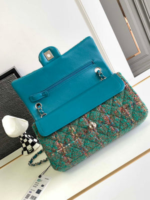 Chanel A01112 Flap Classic Handbag Tweed & Silver-Tone Metal Green - Default Title - View 6