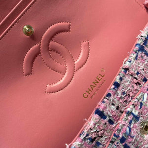 Chanel A01112 Flap Classic Handbag Tweed & Gold-Tone Metal Pink - Default Title - View 3