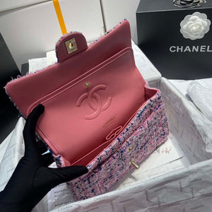 Chanel A01112 Flap Classic Handbag Tweed & Gold-Tone Metal Pink - Default Title - View 9