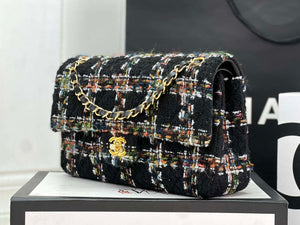 Chanel A01112 Flap Classic Handbag Woolen & Gold-Tone Metal Black - Default Title - View 2