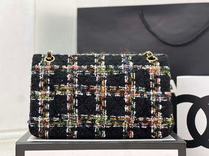 Chanel A01112 Flap Classic Handbag Woolen & Gold-Tone Metal Black - Default Title - View 3
