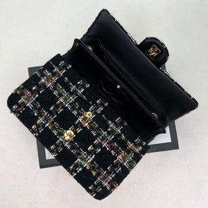 Chanel A01112 Flap Classic Handbag Woolen & Gold-Tone Metal Black - Default Title - View 6