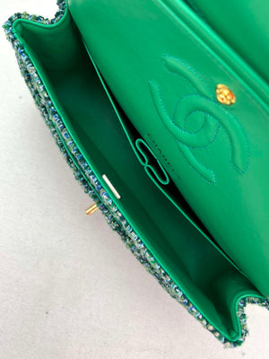 Chanel A01112 Flap Classic Handbag Woolen & Gold-Tone Metal Green - Default Title - View 7