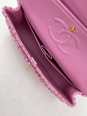 Chanel A01112 Flap Classic Handbag Woolen & Gold-Tone Metal Pink - Default Title - View 7