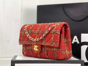 Chanel A01112 Flap Classic Handbag Woolen & Gold-Tone Metal Red - Default Title - View 2