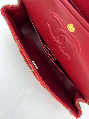 Chanel A01112 Flap Classic Handbag Woolen & Gold-Tone Metal Red - Default Title - View 7
