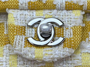 Chanel A01112 Flap Classic Handbag Woolen & Silver-Tone Metal Yellow - Default Title - View 4