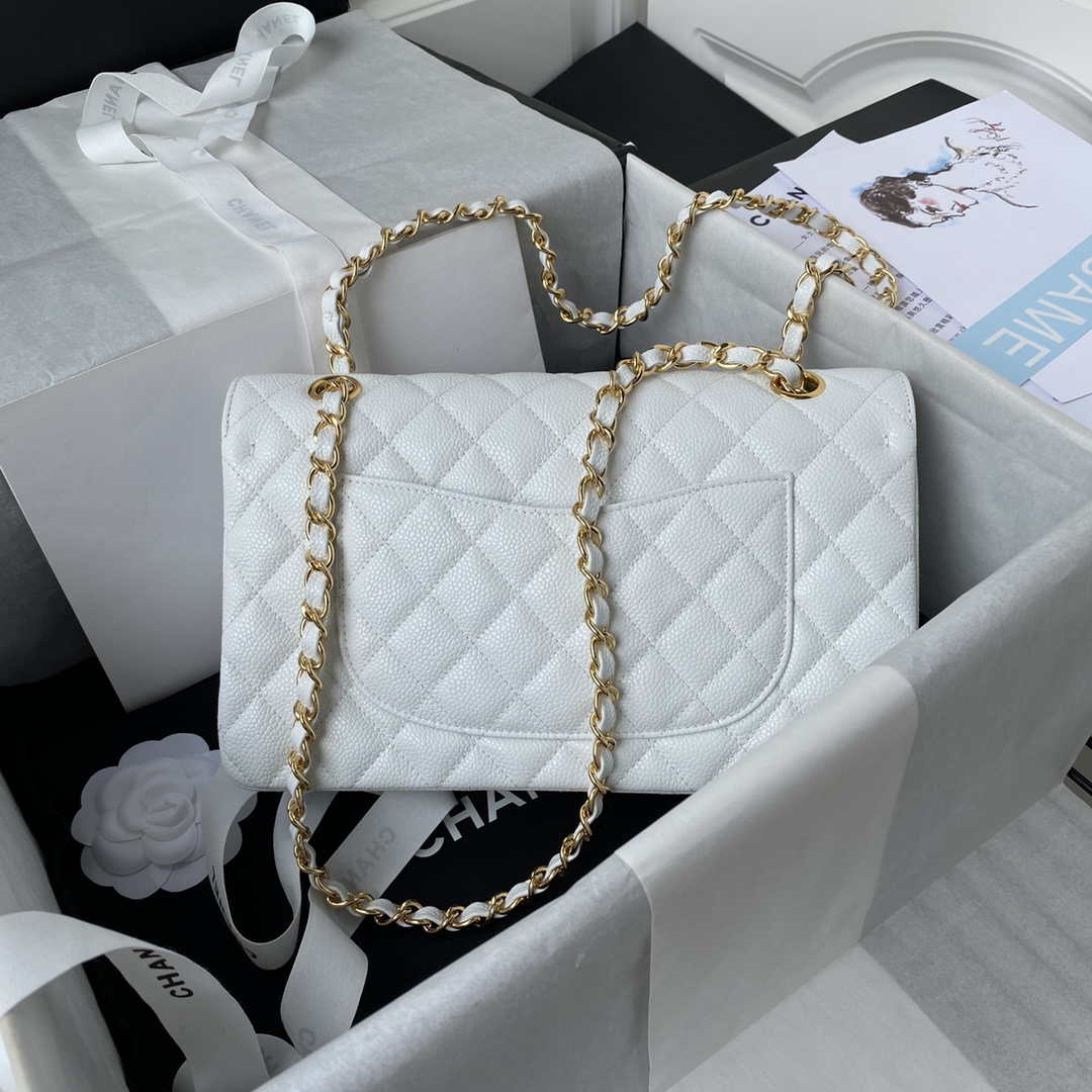 Chanel A01112 Flap Handbag Classic bag Grained shiny Calfskin White Gold - Default Title - View 2