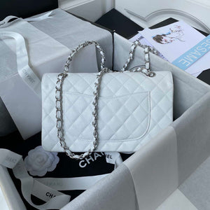 Chanel A01112 Flap Handbag Classic bag Grained shiny Calfskin White Silver - Default Title - View 2