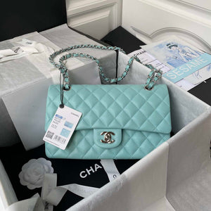 Chanel A01112 Flap Handbag Classic bag Grained shiny Calfskin Lake Blue Silver - Default Title - View 1