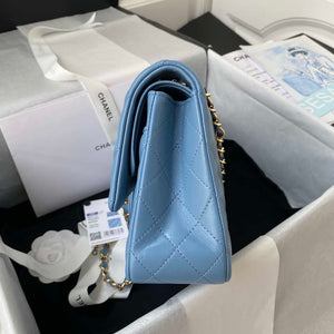 Chanel A01112 Flap Handbag Classic Bag Lambskin Sky Blue Gold - Default Title - View 5