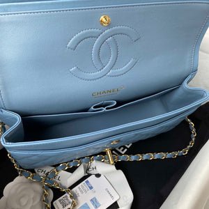 Chanel A01112 Flap Handbag Classic Bag Lambskin Sky Blue Gold - Default Title - View 7