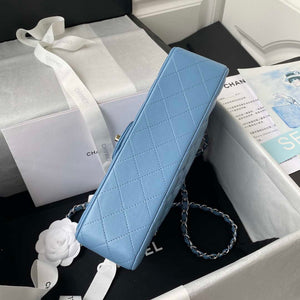 Chanel A01112 Flap Handbag Classic Bag Lambskin Sky Blue Silver - Default Title - View 6