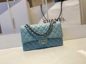 Chanel A01112 Flap Handbag Classic Bag Lambskin Light Blue Silver - Default Title - View 1