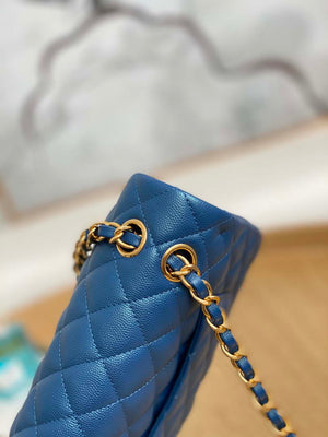 Chanel A01112 Flap Handbag Classic Grained shiny Calfskin Navy Blue Gold - Default Title - View 3